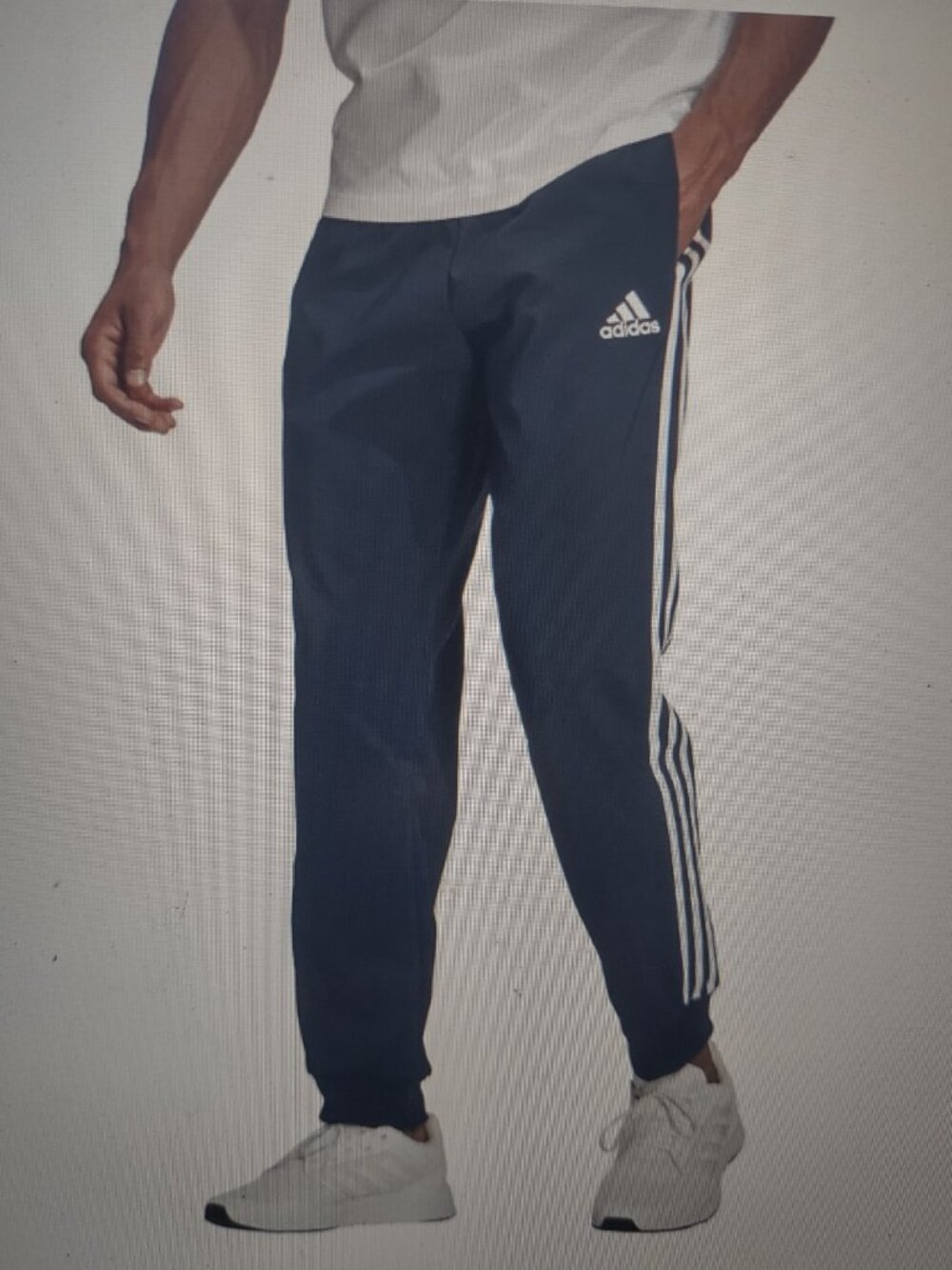 Mens Adidas French Terry Tapered Pants Navy/White GK8888 - LARGE